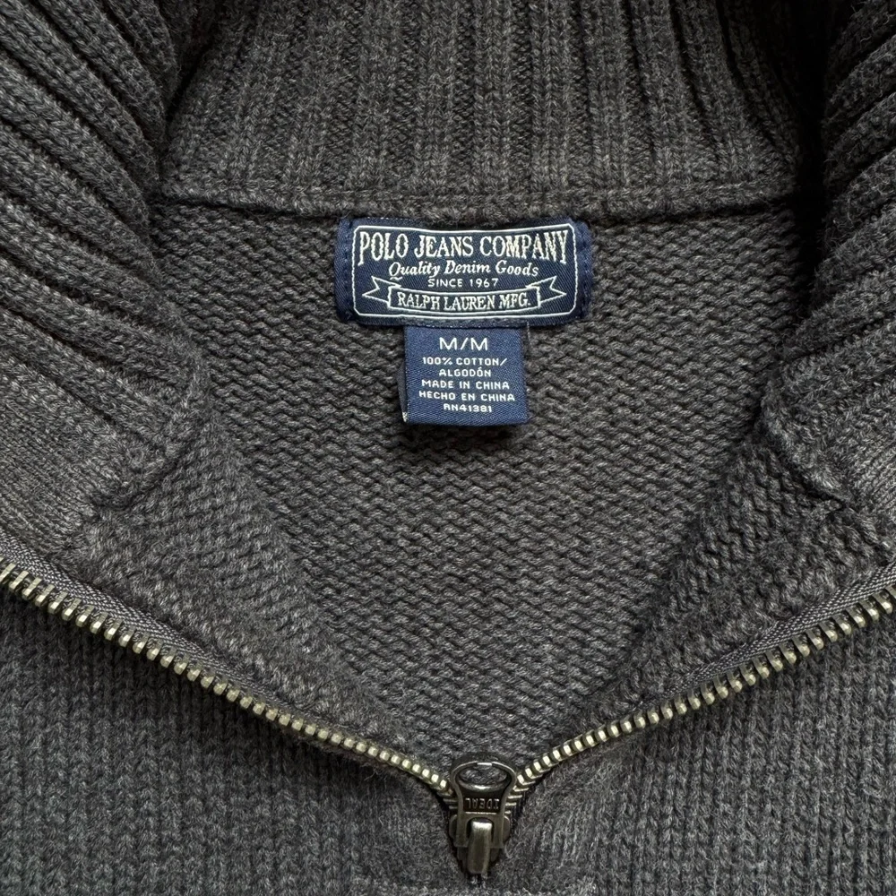 Vintage Polo Ralph Lauren MFG RL 1/4 Zip Sweater Mens M Charcoal Quarter Zip - Picture 3 of 6
